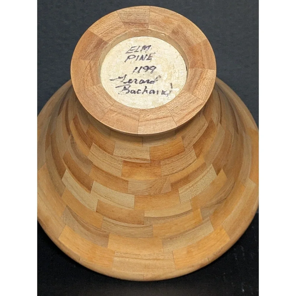Vintage Hand Turned Segmented Elm/Pine Wood Bowl 6 3/4